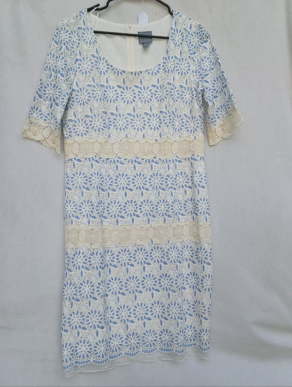 Rabbit Rabbit Rabbit Blue and Cream Lace Eyelet Sheath Midi Dress
